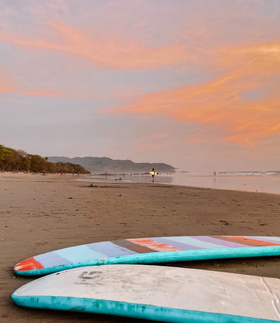 Surfboards on a beach in Costa Rica